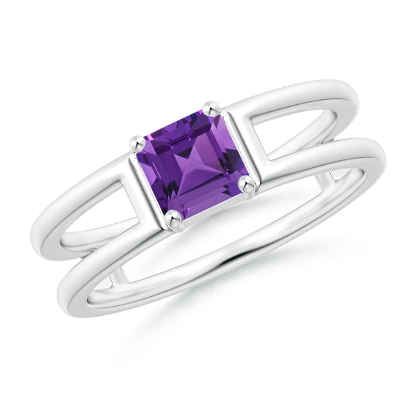 ANGARA Natural 0.7 Ct. Amethyst Solitaire Stackable Ring in 14K White Gold for Women (Ring Size: 5.5)