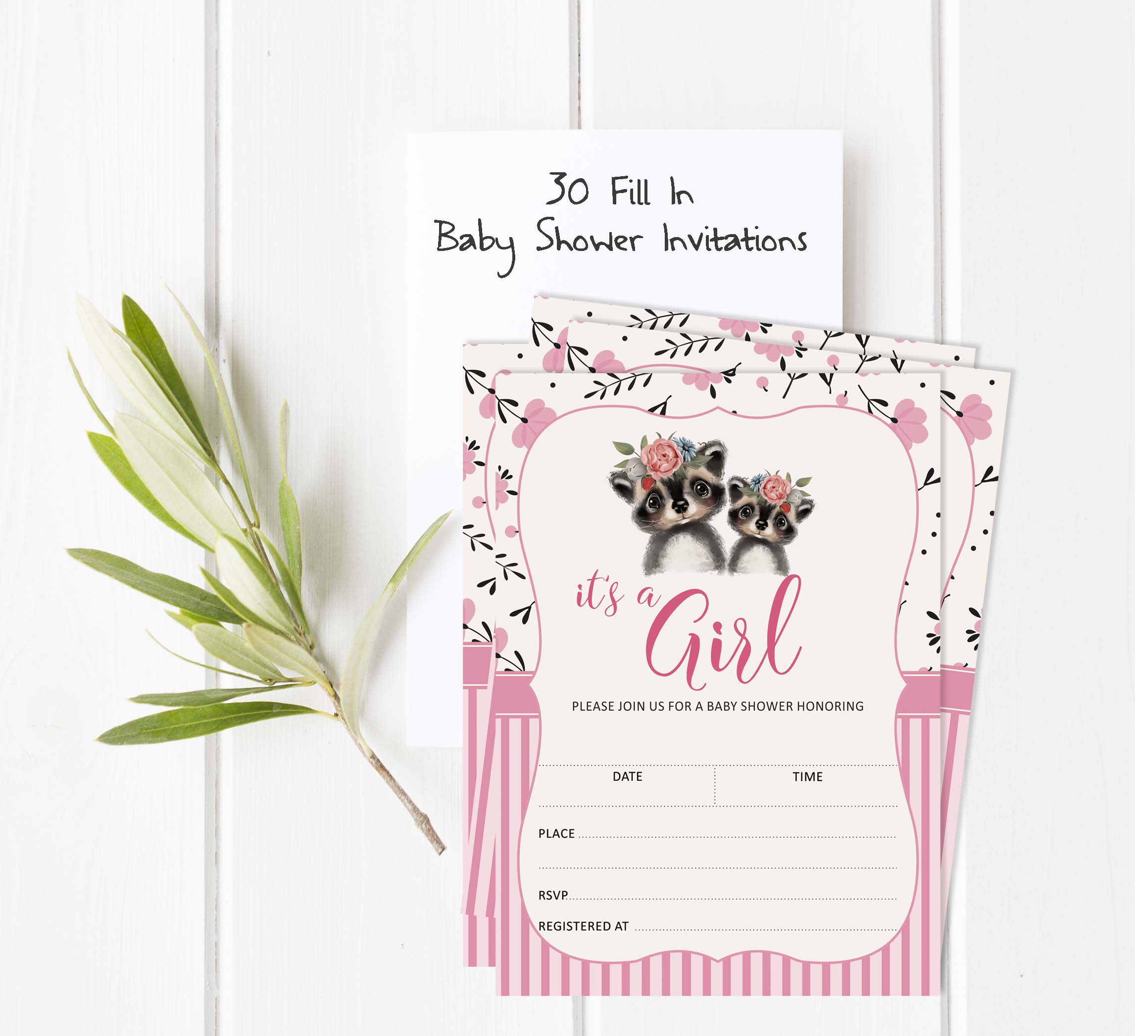 Inkdotpot Set Of 30Raccoon Baby Shower Invitations-Diaper Raffle Tickets And Baby Shower Book Request Cards Jungle Animals Invites Its A Boy Its A Girl