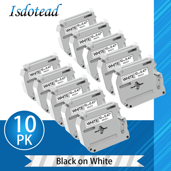 Isdotead 10 Pack M-K231 P Touch Label Tape Replacement for Brother M Tape M-231 12mm 0.47 White