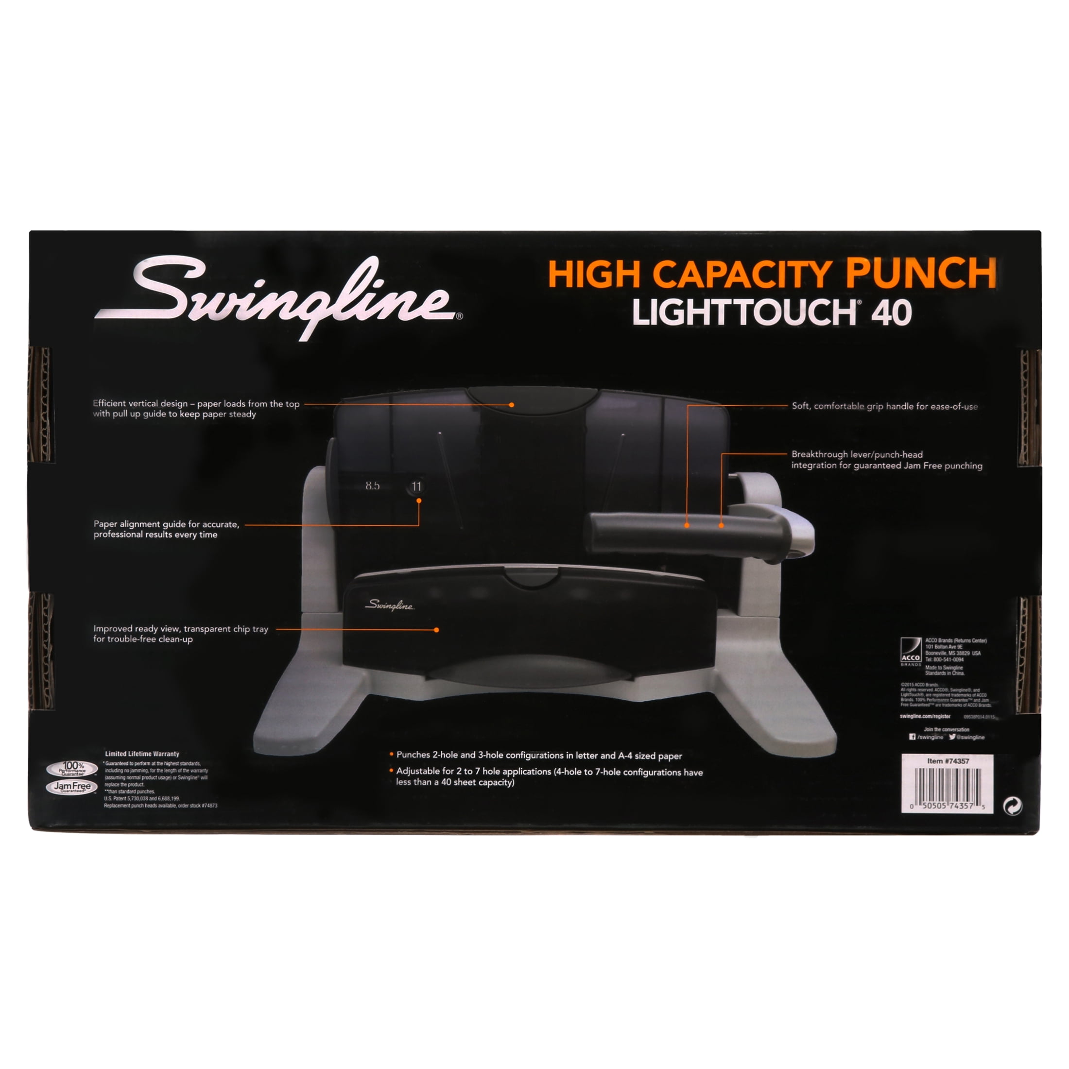 Swingline 40-Sheet LightTouch Two-to-Seven-Hole Punch - SWI74357