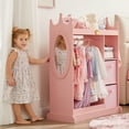 thumbnail image 2 of Kids Dress Up Storage with Mirror, Costume Organizer with Hanging Rod, 3 Shelves & 2 Bins, Dress Up Closet Armoire for Kidroom & Playroom, 2 of 6