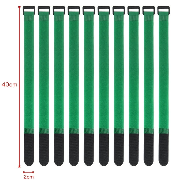 10Pcs Nylon Cable Ties Reverse Buckle Strap 2cm Width Reusable Magic Self Adhesive Tape Fastener Hook Loop Fixed Strap Durable 40x2cm-Green 10Pcs