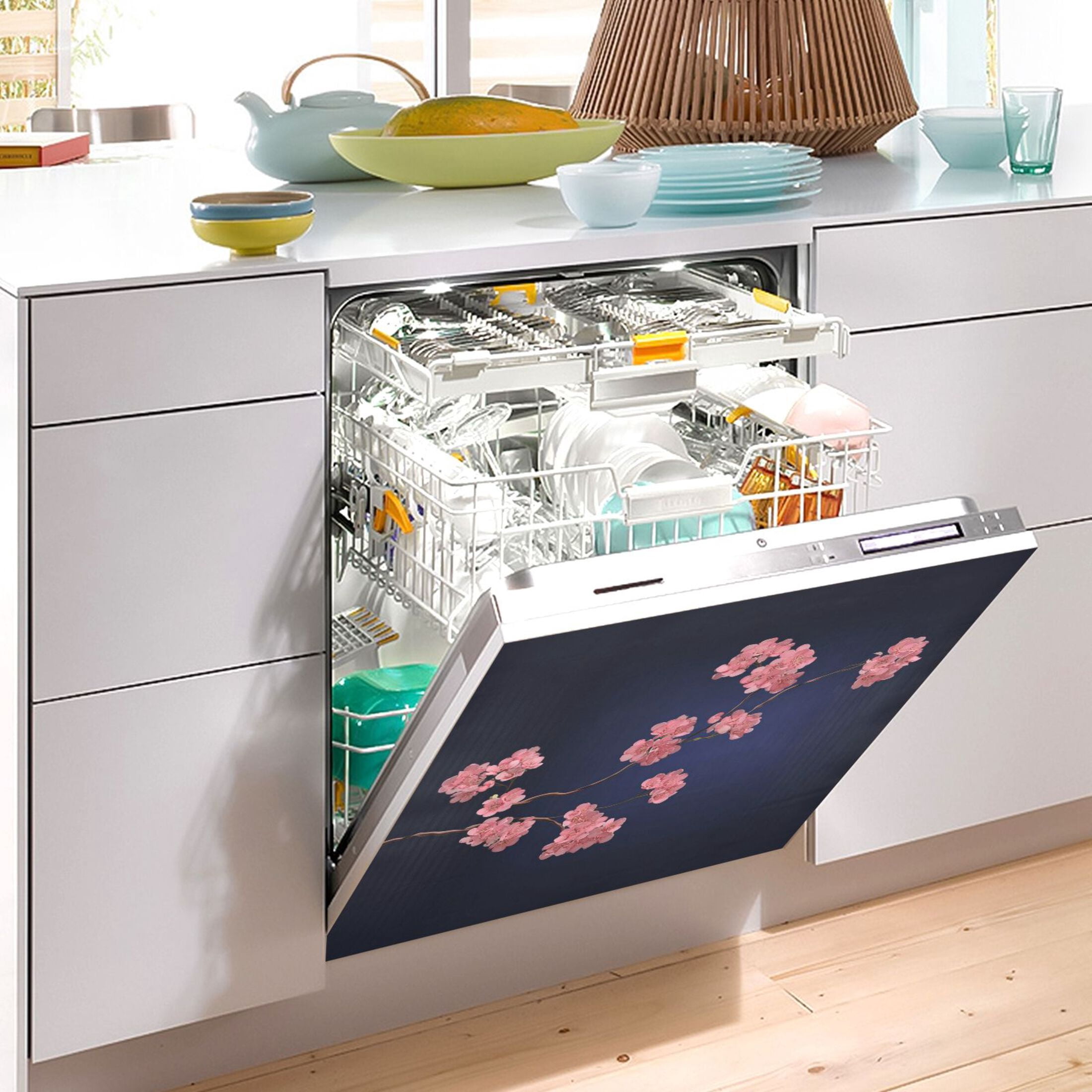 IAUYY Magnetic decorative sticker - 23x26 Inch PVC Refrigerator Decorative Cover, Removable DIY Art for Kitchen Appliances Cherry Blossom Branches