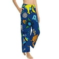 thumbnail image 2 of Disketp Dinosaur In Space Print Women'S Comfy Pajama Pants Casual Drawstring Palazzo Lounge Wide Leg Pants, 2 of 9
