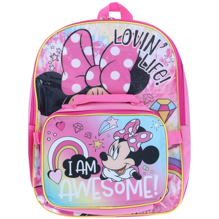 Pink Girls Disney Minnie Mouse Backpack 16 inch with Lunch Bag Set, Girl's