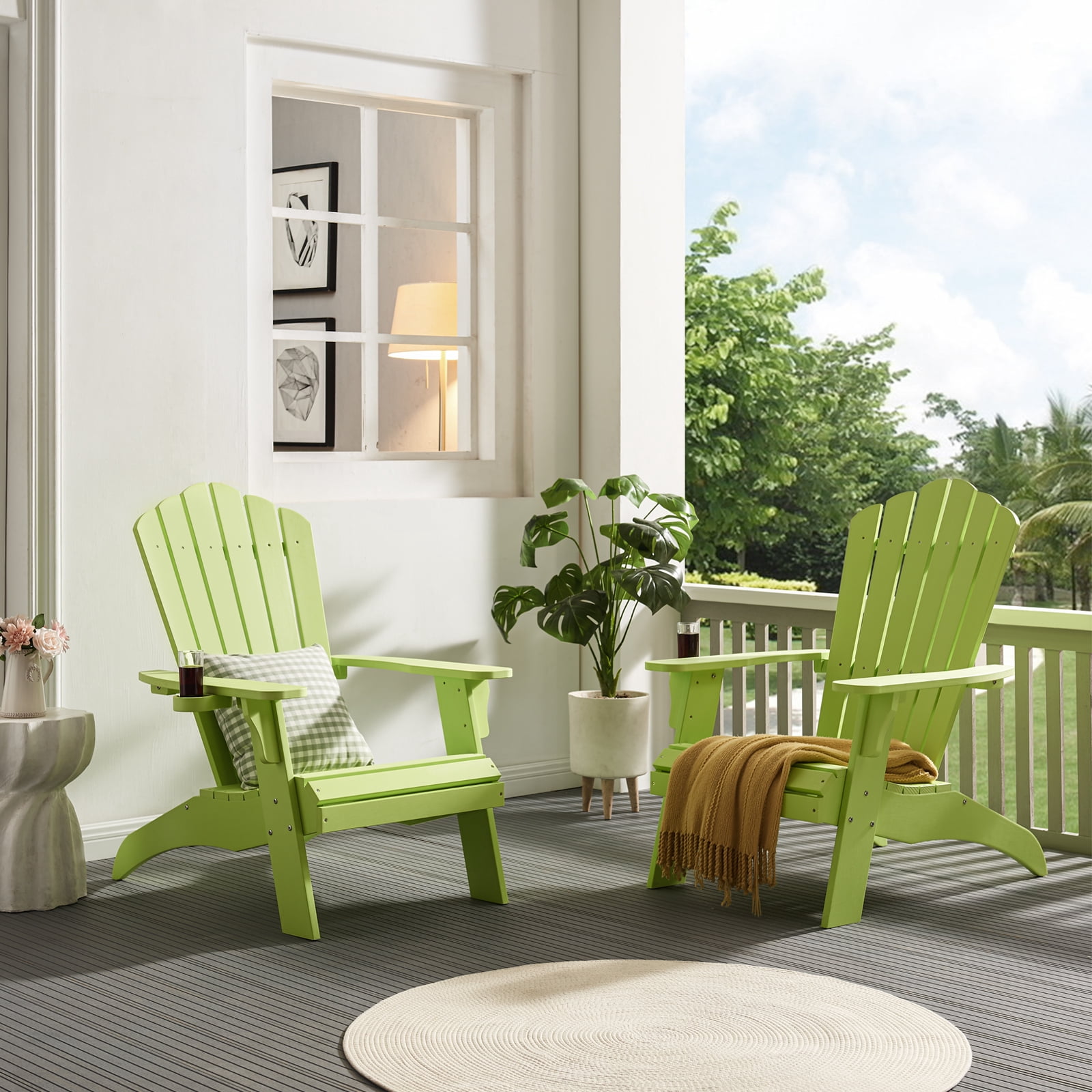 Adirondack Chair, Oversized Poly Lumber Fire Pit Chair with Cup Holder, 350Lbs Support Patio Chairs for Garden, Weather Resistant Outdoors Seating, Relaxing Gift for Father & Mother (Green)