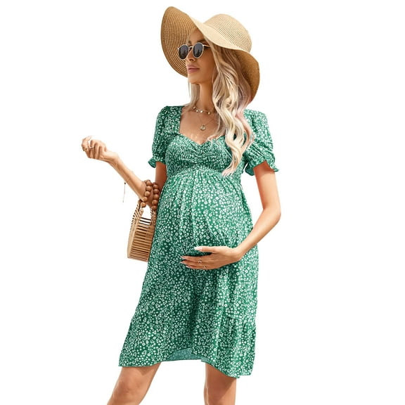 Maternity Dress Women's Maternity Dresses A Line Sweetheart Neck Ruffle Flowy Mini Boho Maternity Dress for Wedding Guest