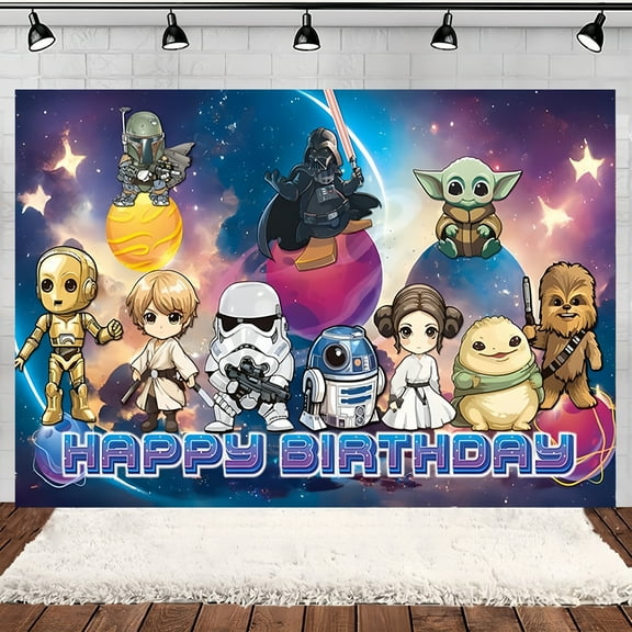 Happy Birthday Star Anime Wars Theme Backdrops Banner Birthday Party Decor Supplies,5.9x3.6ft