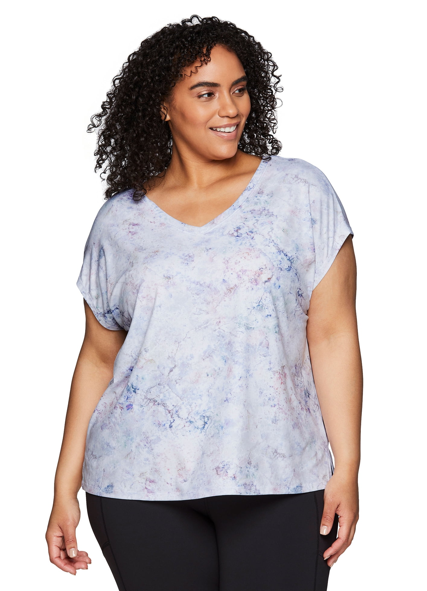 RBX Active Women's Plus Size Ultra Soft Short Sleeve Marble Print Top ...