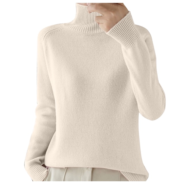 Chandail Col Roulé Femme Automne et Hiver Épais Coréen Chandail Uni Ample Tricoté à Manches Longues