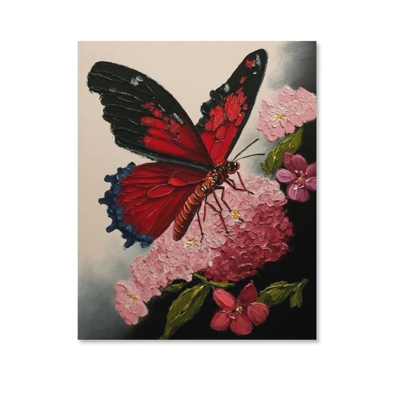 Red Butterfly And Flower Unique Shapes Poster Canvas,Suitable for Home Decoration,Dining Room Decor, Bedroom Art, Wall Decor Living Room, Wall Art, Frameless 8x10inch