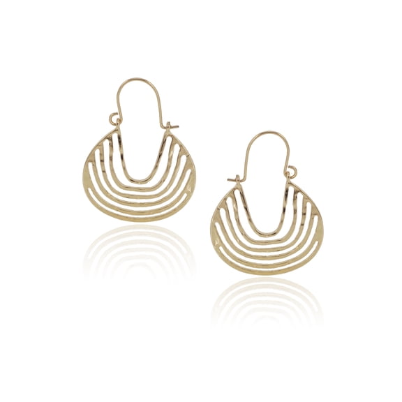 Time and Tru Women's Metal Cut-Out French Wire Hoop Earring in Gold Plated