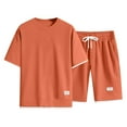 thumbnail image 7 of Donemore Men's Short Sleeve Round Neck Set Solid Color Minimalist Design Side Slit Hem Design Urban Casual Style Business Casual Multi-Purpose Menswear Outfit, 7 of 7