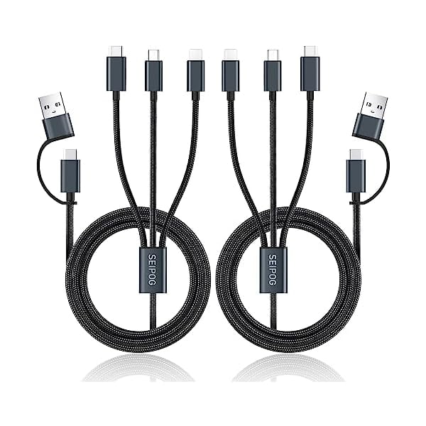 wonima11 Multi Charging Cable 5 in 1, 2PCS 4FT USB C/A Multi Charger Cable to Type-C/Micro USB Port, Nylon Braided USB C Multiple Charger Cable, Universal Phone Charger Cord for Cell Phones and More