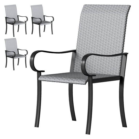Outdoor Wicker Dining Chairs Set of 4, Steel Frame, High Back, Deep Seat - Gray Patio Furniture
