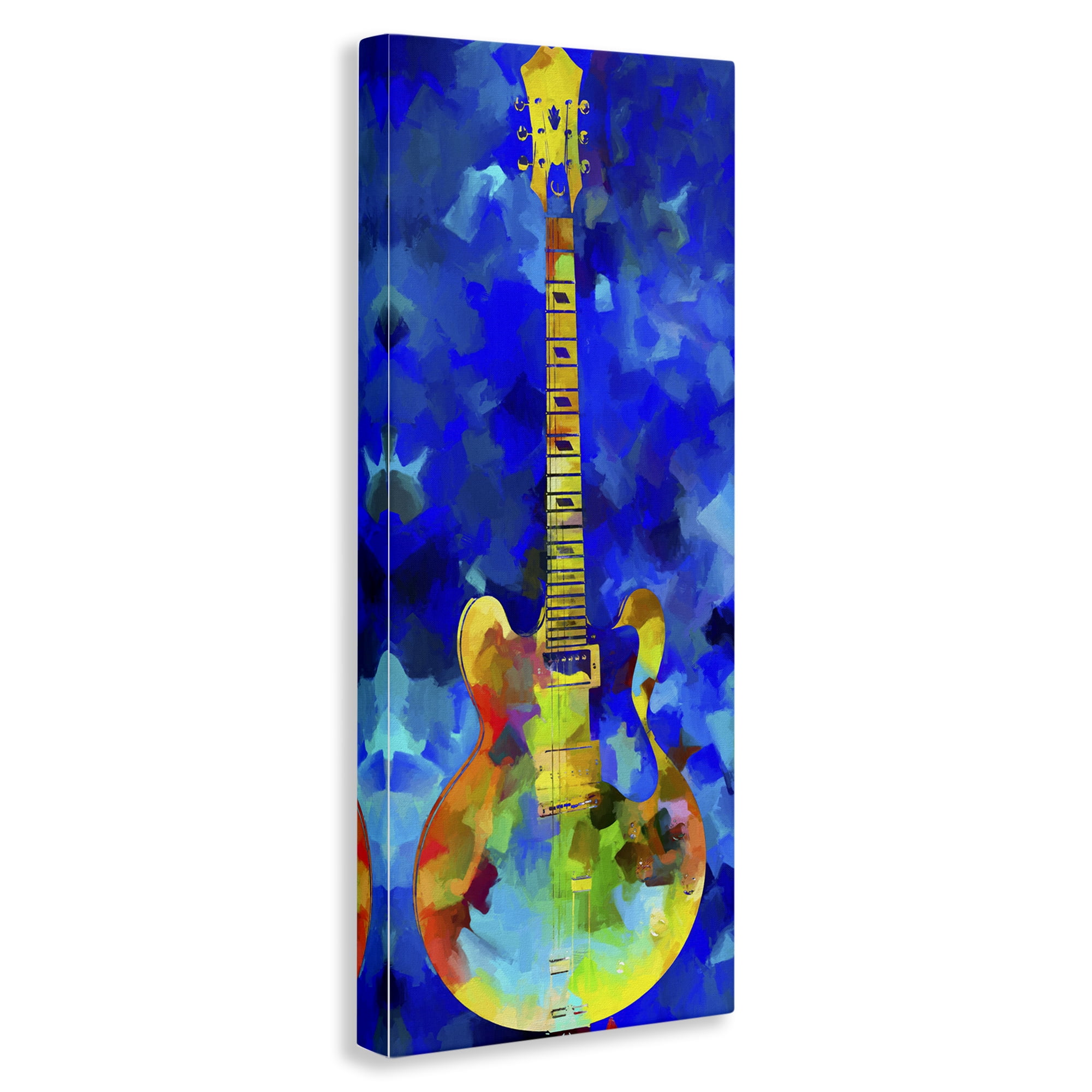 Stupell Industries Abstract Guitar on Blue Entertainment Painting Wrapped Canvas Art Print Wall Art, 17 x 40