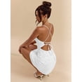 thumbnail image 7 of White Womens Backless Mini Dress With Cross-Back Tie Straps, Textured A-Line Fit For Party Or Date Night, 7 of 7
