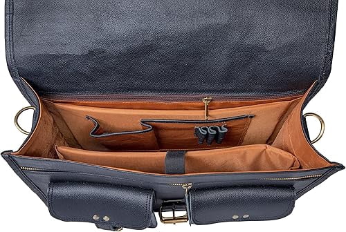 18" Genuine Handmade Leather Messenger Bag | Leather Briefcase | Unbreakable Shoulder Strap And Buckles | Laptop Bag for Men & Women (Black)