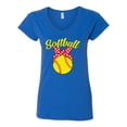 thumbnail image 2 of Wild Bobby, Cute Ribbon Bow Softball Mom Gift, Mother's Day, Women Standard V-Neck Tee, Royal, Large, 2 of 3