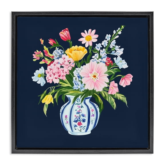 Spring Elegance Chinoiserie Vase Black Framed Floater Canvas Wall Art, design by Yen