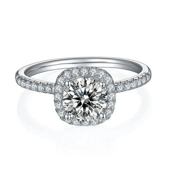 Meryn Jewel 1.9 Ct Round Brilliant Diamond Ring - 14K White Gold Plated Wedding Band - Women's Ever & Ever Engagement Halo Ring - Prong Set Design