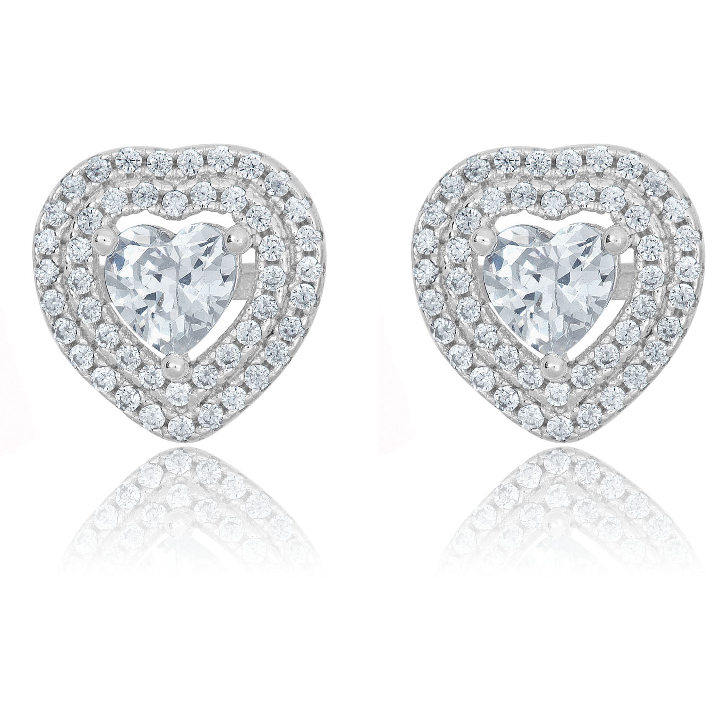 Sterling Silver 925 Heart Shaped CZ Detail Stud Earring Jewellery Gift 