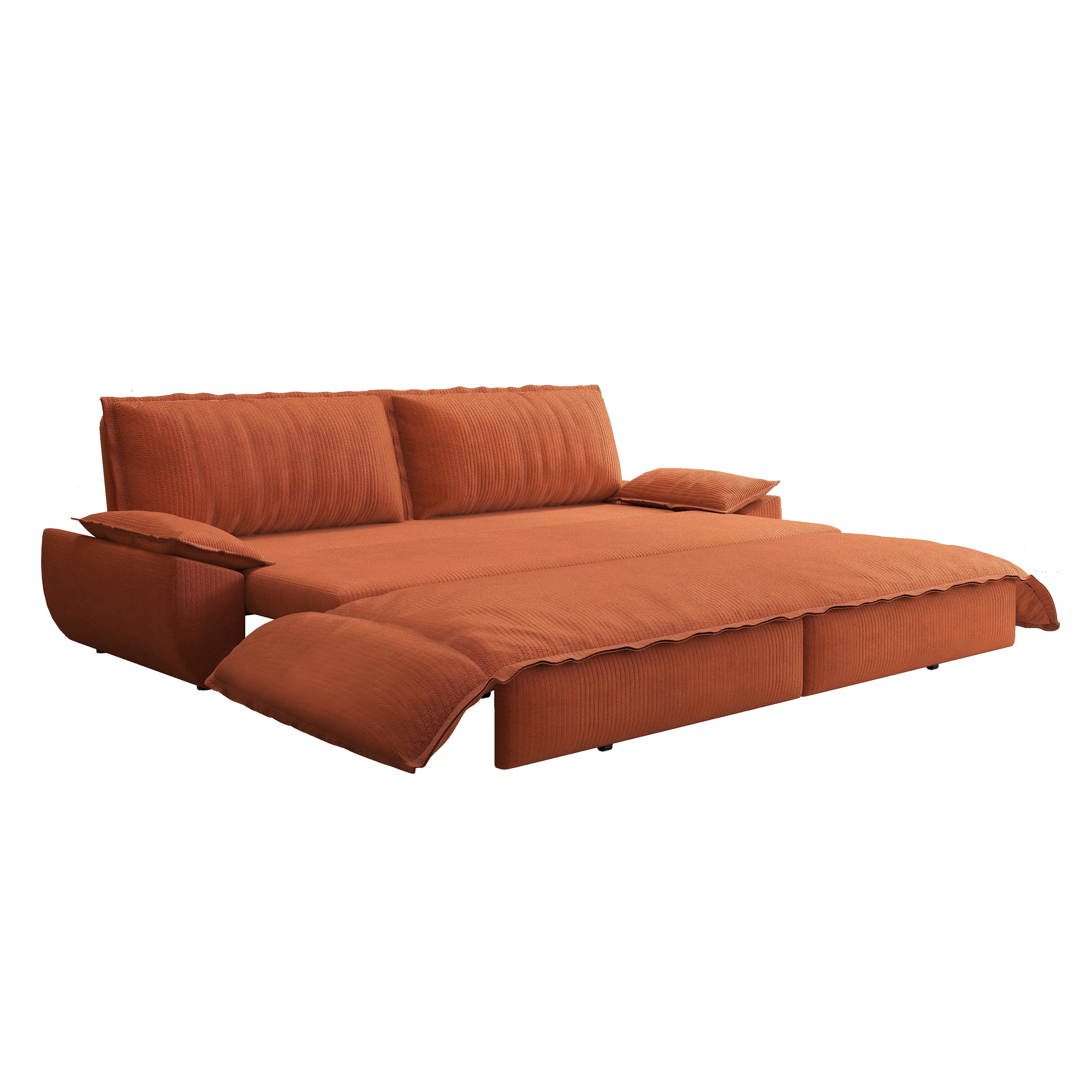 3-in-1 Queen Convertible Sleeper Sofa Bed, 73.2" Corduroy Pull Out Couch with Extra Deep Seat & Pillow Top Armrests, Modern Folding Futon Lounge, Orange