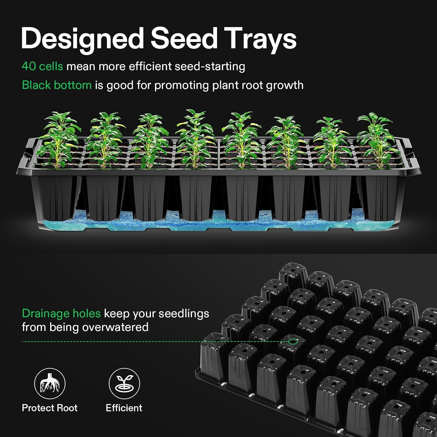 VIVOSUN 6-Pack Seed Starter Trays, 240-Cell Seed Starter Kit with 2 Set of LED Lights, 3.6" Higher Cover, Adjustable Vents,Green Propagation Tray for Planting Seed, 40 Cells x 6 Pack