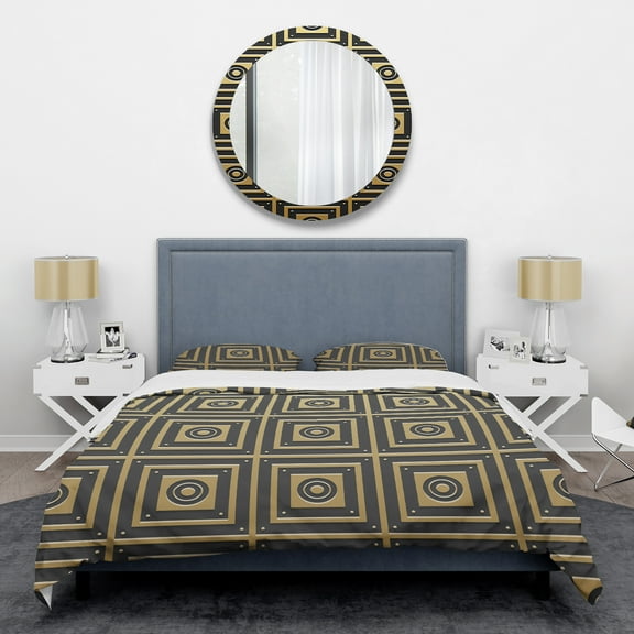 Designart 'Golden Luxury Metallic Geometrics XIII' Mid-Century Modern Duvet Cover Set