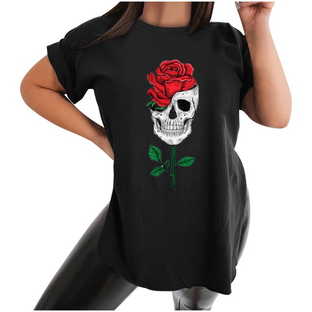 Moda Retro Moda Casual Cuello redondo Manga corta Ranura Estampado Camiseta Top Pompotops hkajfhjk460768