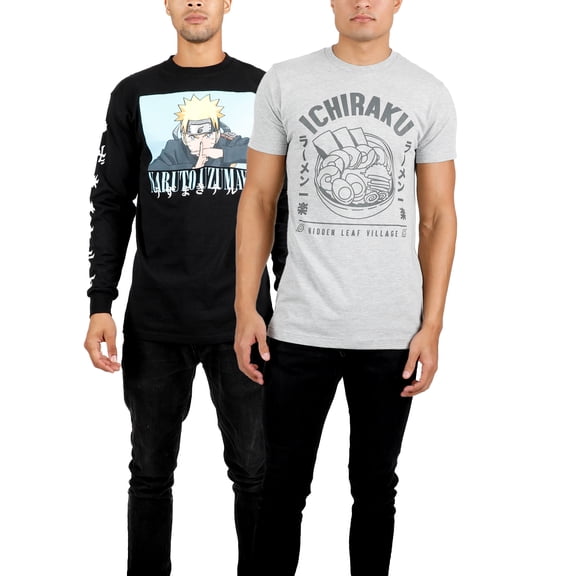 Naruto Men's & Big Men's Long Sleeve & Short Sleeve Graphic Tees, 2 Pack, Sizes S-3XL