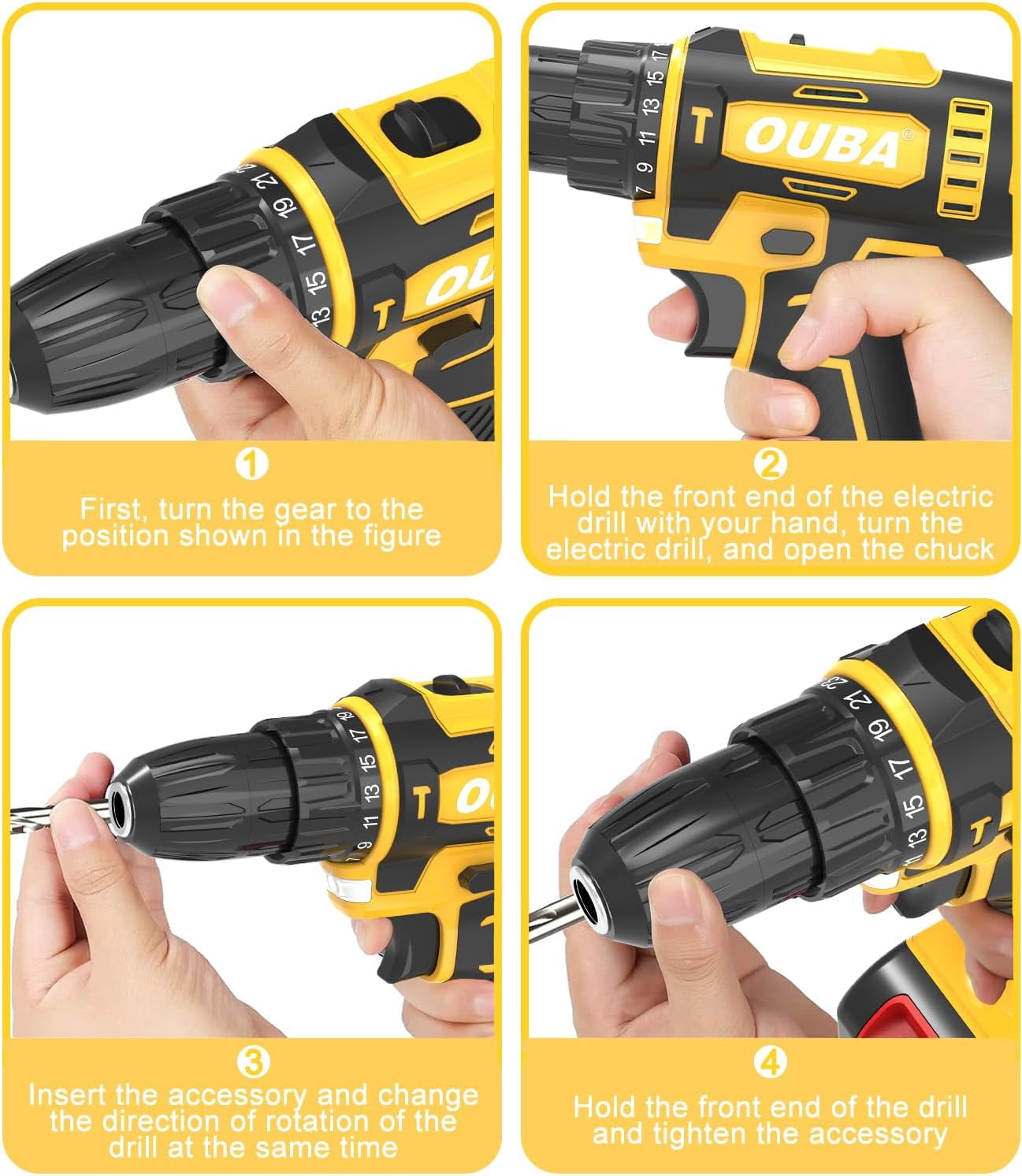 Cordless Drill Set,Electric Drills with Battery and Charger,Built-In LED for Home