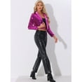 thumbnail image 4 of DARING DIVA Women's Lapel Collar Open Front Crop Sparkle Blazer Cardigan L Hot Pink, 4 of 6