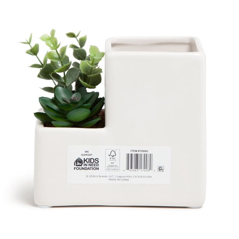 U Brands Ceramic Desktop Planter Pencil Cup, White photo 8