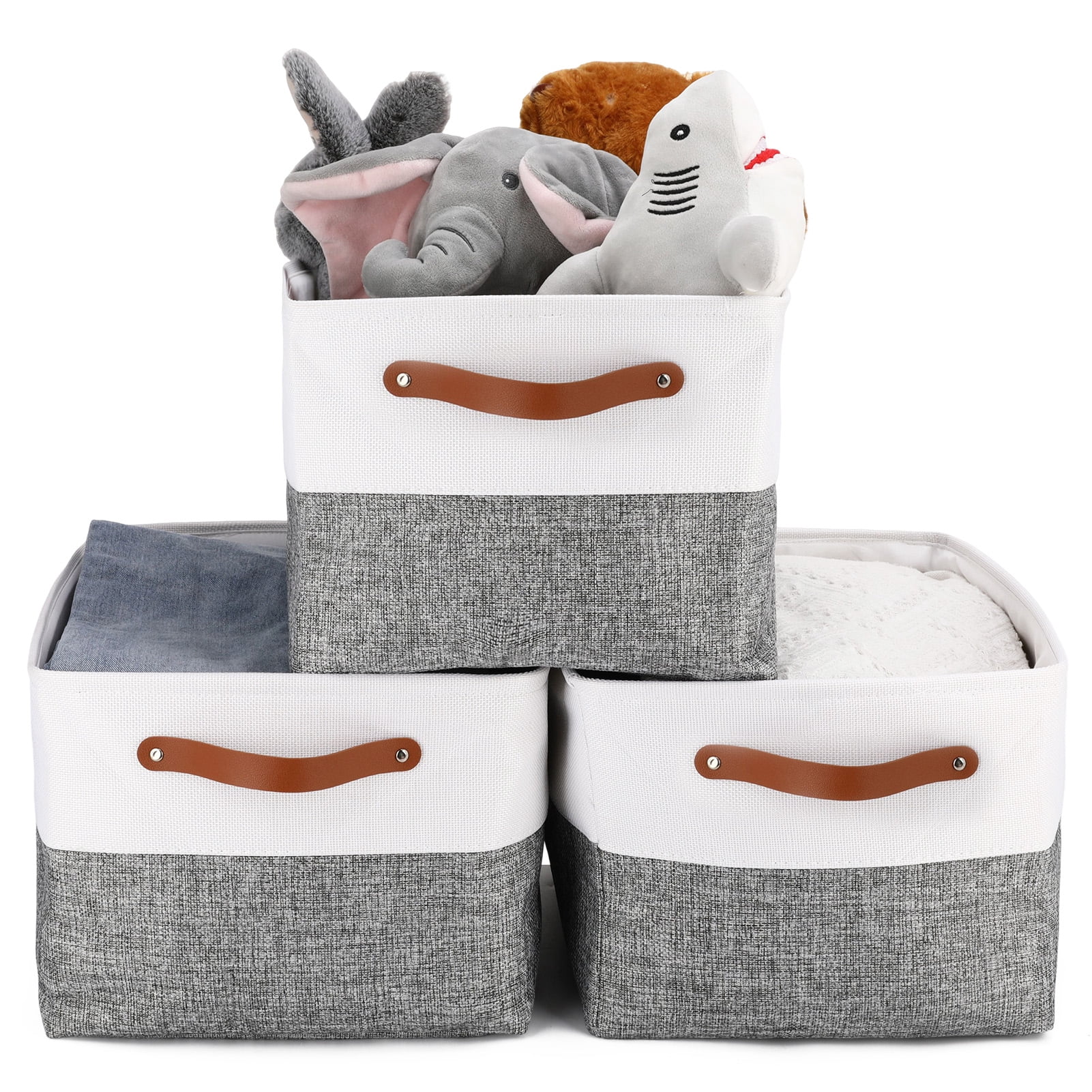 LUIISIS 4 Pack Large Fabric Storage Baskets, 15"x11"x9.5" Storage Bins, Decorative Linen Closet Organizers and Storage with Handles for Organizing, Shelf, Toys, Clothes, Home, Office, Nursery