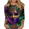 thumbnail image 2 of Craaazy Women's Mardi Gras Clothes Casual Crew Neck Carnival Tops Loose 3/4 Sleeve Shirts Gifts, 2 of 6