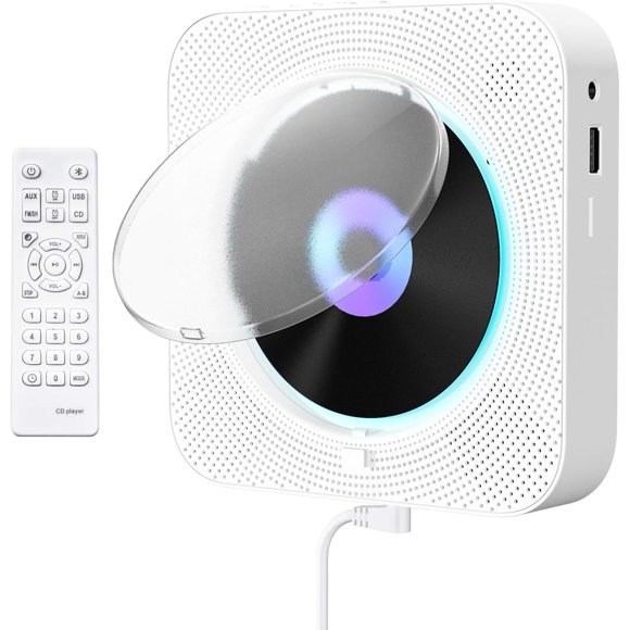 Qoosea Portable CD Player with Bluetooth, Wall Mountable CD Music Player, Home Audio Boombox with Remote Control Built-in Hifi Speakers MP3 Headphone Jack Aux Input Output