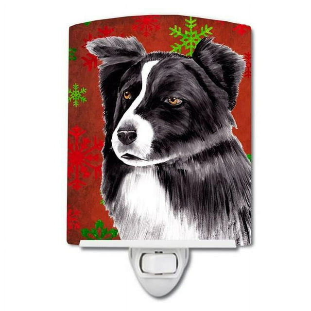 Carolines Treasures SC9407CNL Border Collie Red & Green Snowflakes Holiday Christmas Ceramic Night Light