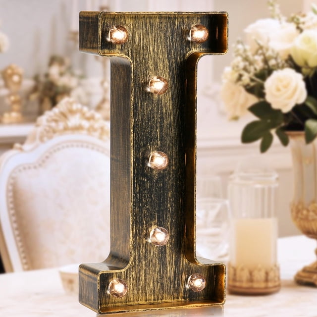 Letrero decorativo OYCBUZO con iluminación LED vintage, letra I, 23 cm