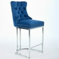 thumbnail image 4 of 25" Counter Height Bar Stools Set of 2, Modern Velvet Barstools with Button Back&Rivet Trim Upholstered Kitchen Island Chairs with Sturdy Chromed Metal Base Legs Farmhouse Bar Stools, (Blue,2 Pack), 4 of 9