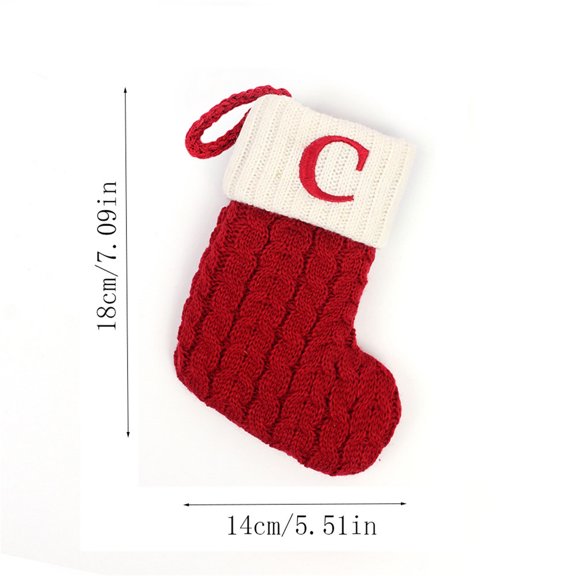 Guanhe Knitted Christmas Stockings with 26 Letters, Soft Christmas Stockings Small Stockings Red Letter Stockings for Christmas Holiday Xmas Gift - 7.1x5.5in(C)