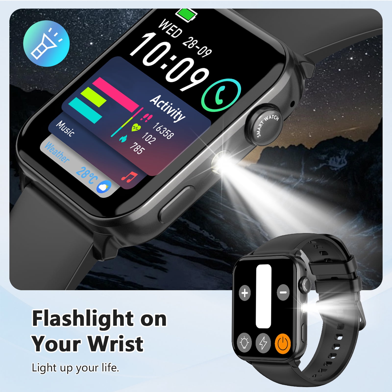 IOWODO Smart Watch for Women, Fitness Tracker with Bluetooth Calling/Message Reminder, 100+ Sports Modes for Android & Iphone, Black