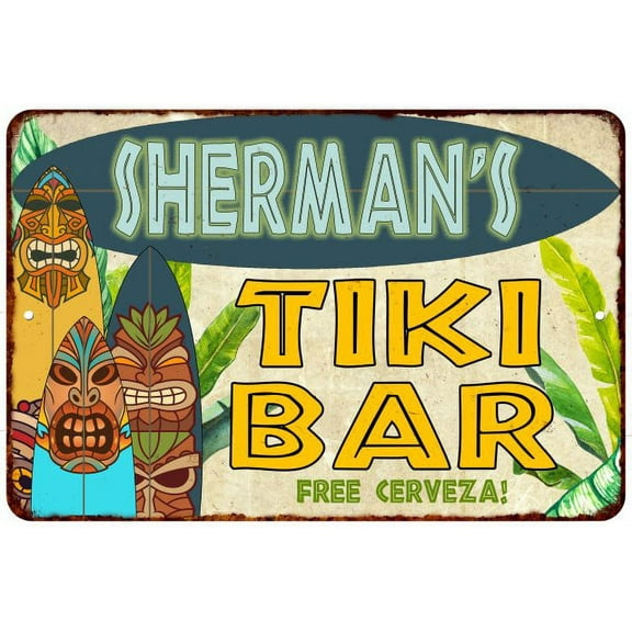 Sherman's TIKI BAR Island Sign Metal Wall Decor 8 x 12 High Gloss Metal 208120058444