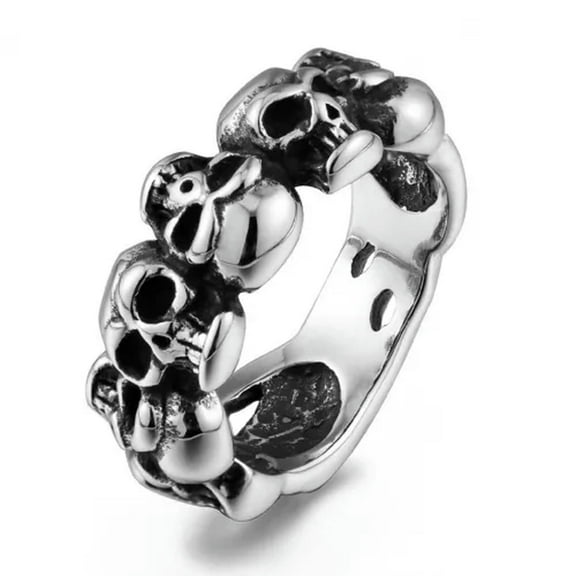 QQTDFG Men Retro Gothic Death Skull Ring Stainless Steel Cocktail Party Biker Statement-Silver D-7