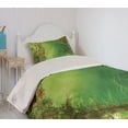 thumbnail image 2 of Ambesonne Rainforest Quilted Coverlet 2 Pcs, Butterfly, Twin Size, Green, 2 of 5