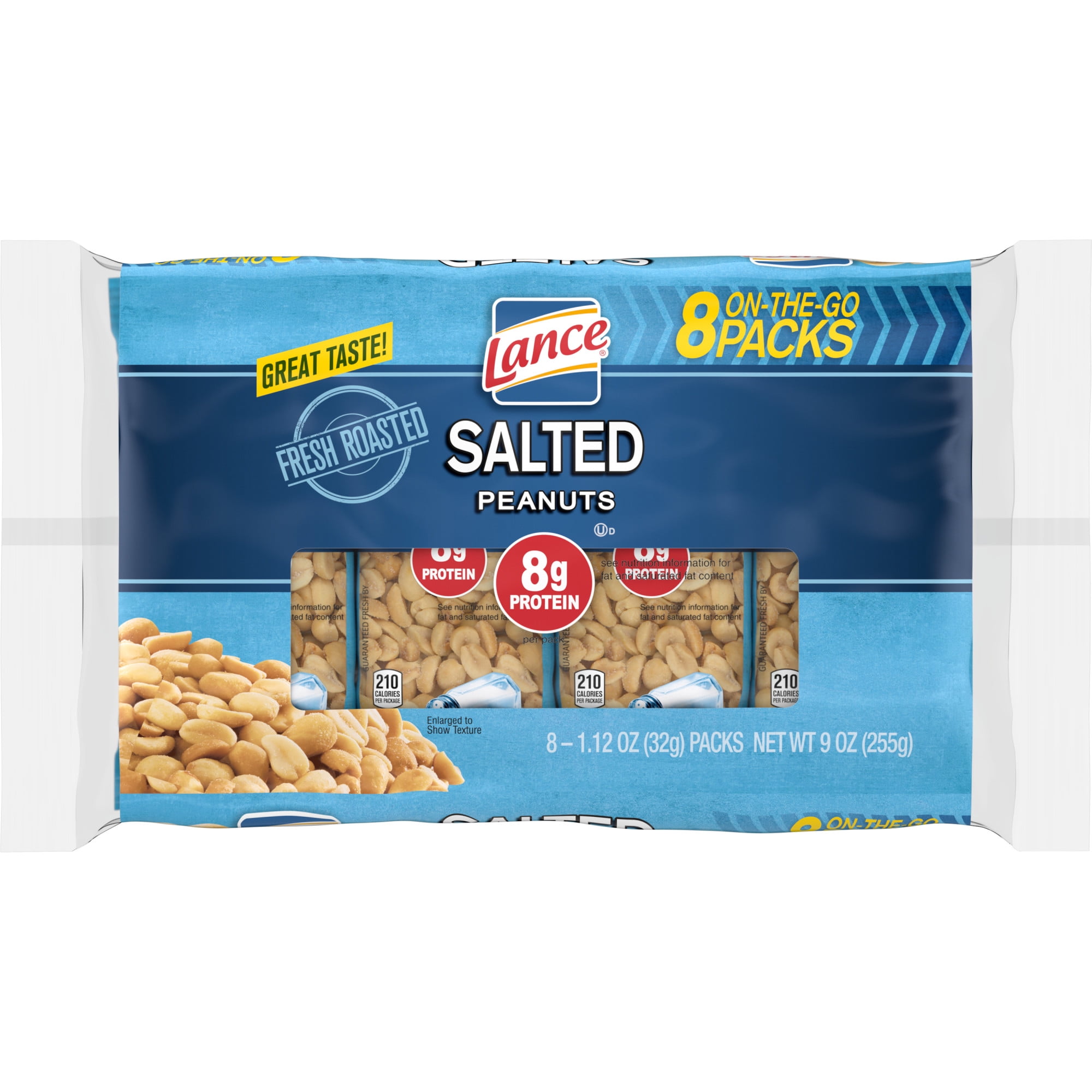 Lance Salted Peanuts, 8 Ct. Pack of Snack Bags, 1.12 oz Each