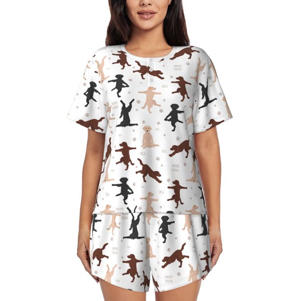 Balery Yoga Labrador Retriever Conjunto de Pijama para Mujer con Estampado, Dos Piezas de Manga Corta y Shorts, Ropa de Dormir Suave con Cuello Redondo y Bolsillos-3X-Large