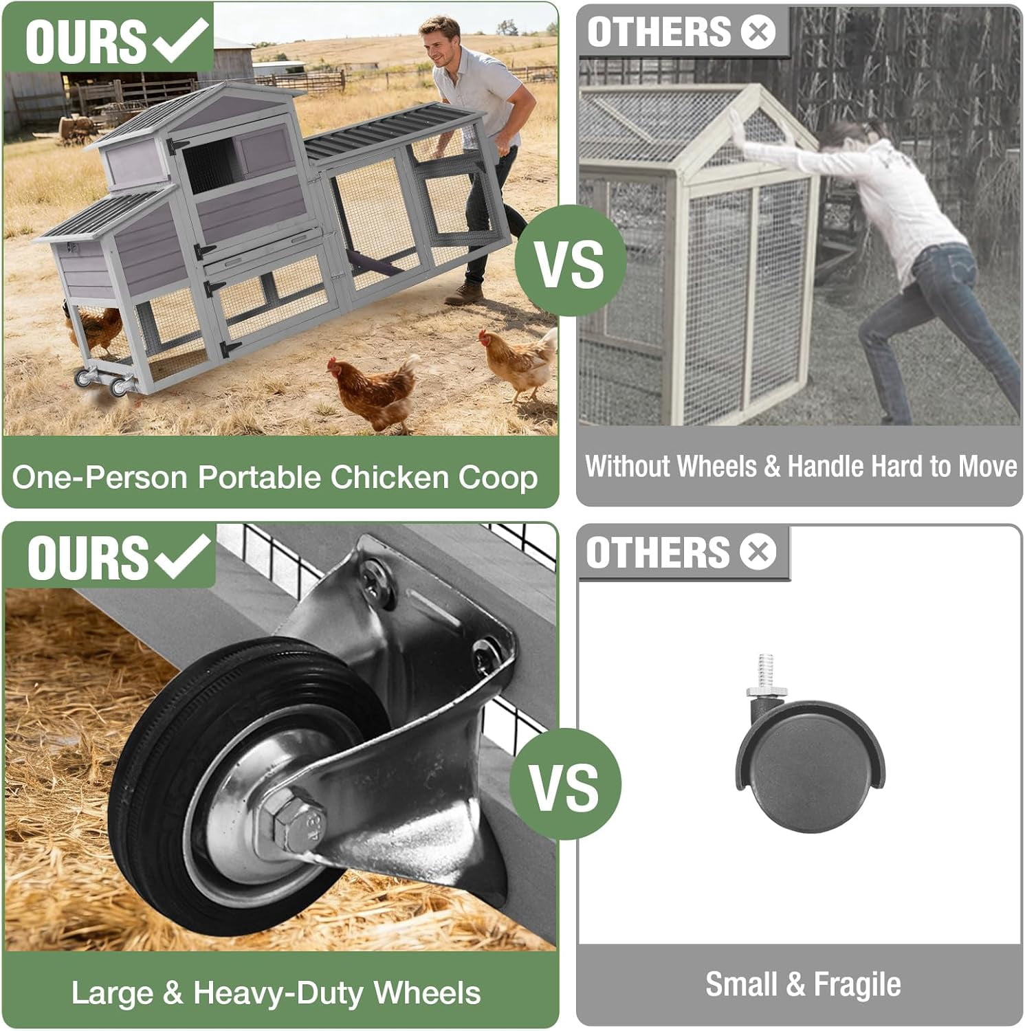 Aivituvin 83" Large Chicken Coop for 4-6 Chickens, Mobile Hen House Outdoor Wooden Poultry Cage with Wheels Nesting Box Run