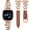 Brown/Rose Gold, variant on Leather Band Compatible with Versa 4/3/Sense 2/Sense, Slim Dressy Watch Strap for Women, Stainless Steel Chain with Bling Camellia Charm