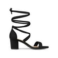 thumbnail image 3 of BLISSFUL STEP Lace Up Strappy Block Mid Heels Sandals for Women Black (Size 6), 3 of 7